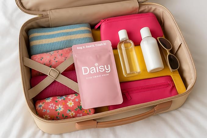 Discreet, Odor & Leak-Proof Tampon Disposal Bags | The Daisy Pouch (50 Count) | Sanitary Tampon Trash Disposal Bags for Work, School & Travel