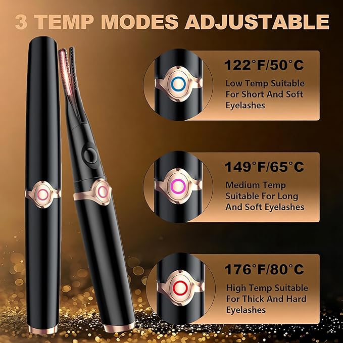 Heated Eyelash Curler - 2-in-1 Clip-Type Design, 3 Temperature Modes, USB Rechargeable Electric Eyelash Curler, Natural Curling 24H Long-Lasting Curl, Gift for Women & Girls, Shiny Black B
