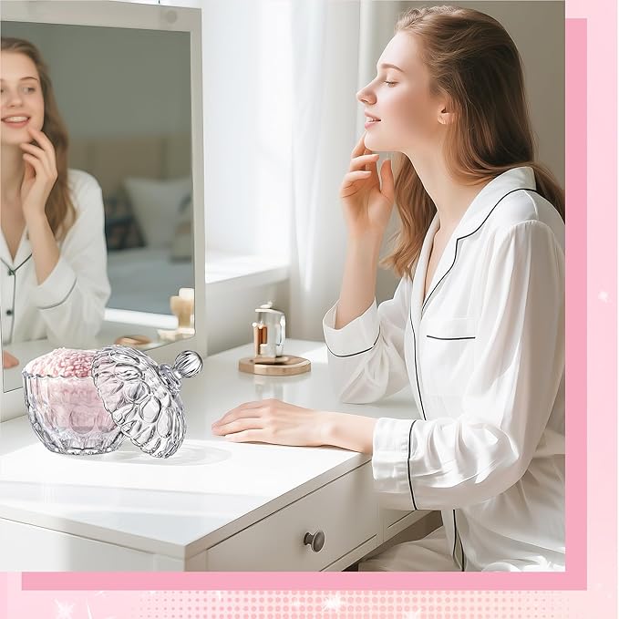 kanpura 2 Pcs Extra Large Body Powder Puff and Container Clear 6 Inch Body Powder Puff and Crystal Container for Baby Women Reusable, Washable, Wet and Dry Makeup