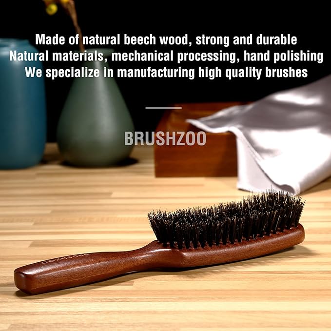 Hair Brush for Men Thin Fine Normal Hair, Boar Bristle Hair Brush for Add Shine Improve Texture Reduce Frizz, Hairbrush for Beard Straightens Softens