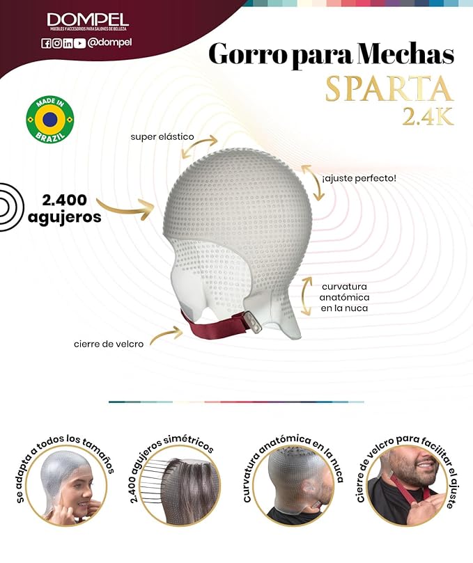 DOMPEL Sparta 2.4K Silicone Highlight Hair Cap, White | Perfect Highlights | 2,400 Strategically Positioned Holes | Curved Design for a Perfect Fit | Reusable
