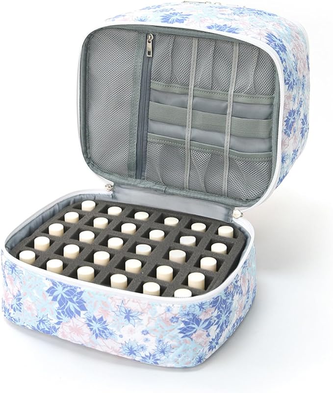 hibear Nail Supplies Organizer Nail Polish Storage Holds 30 BottlesNail Polish Storage Holds 30 Bottles Nail Kit Case Makeup Bag Vanity Case for Women (BLUE FLORAL)