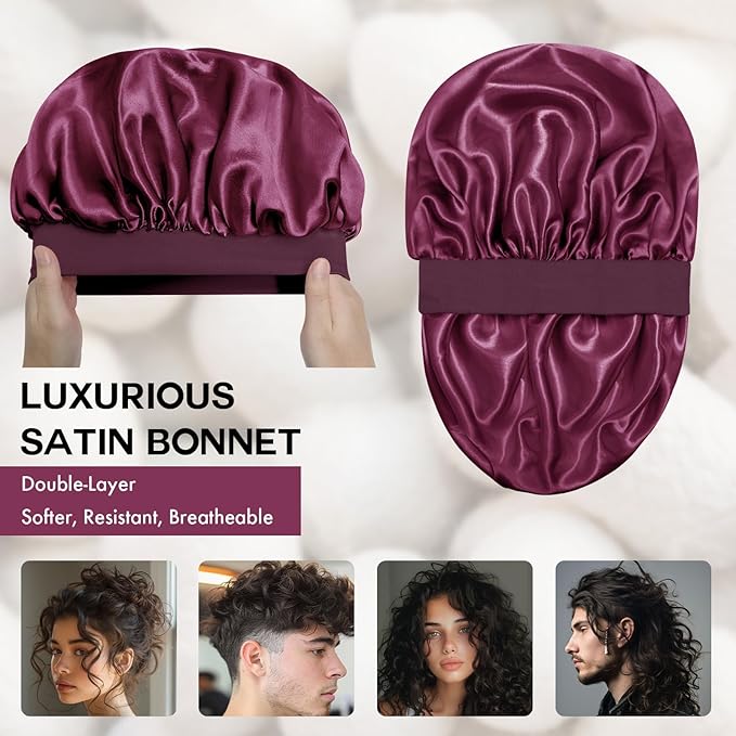 Satin Silk Bonnet for Sleeping, Double Layer Silk Sleep Cap for Men & Women, Soft Satin Lined Bonnet for Curly Hair