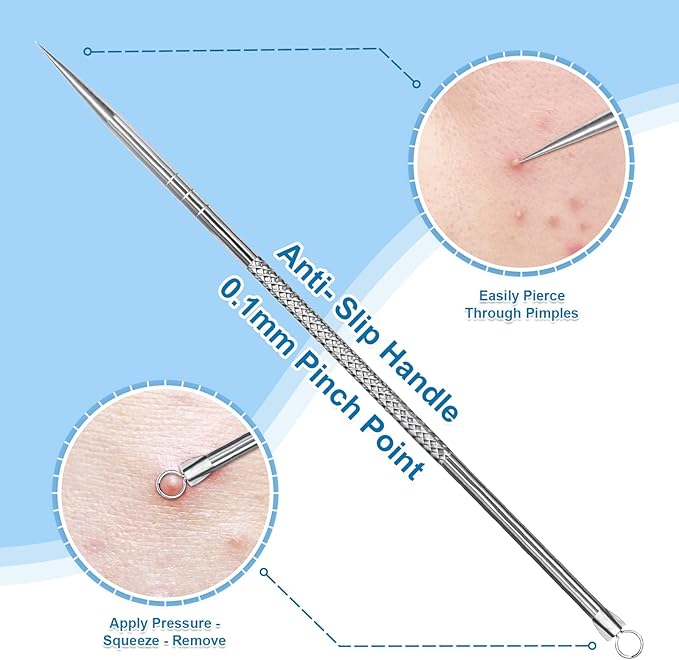Stainless Steel Blackhead Remover, Pimple Extractor, Pimple Popper, Comedone Extractor, Surgical Grade Acne Treatment Tool, 3rd Generation Blemish Removal Kit for Face, Nose, T-Zone, 2Pcs