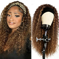 XSY Headband Wig Human Hair Highlight Ombre Curly Headband Wigs for Black Women None Lace Front Wigs 150% Density 4/27# Highglight Wig 16 Inch