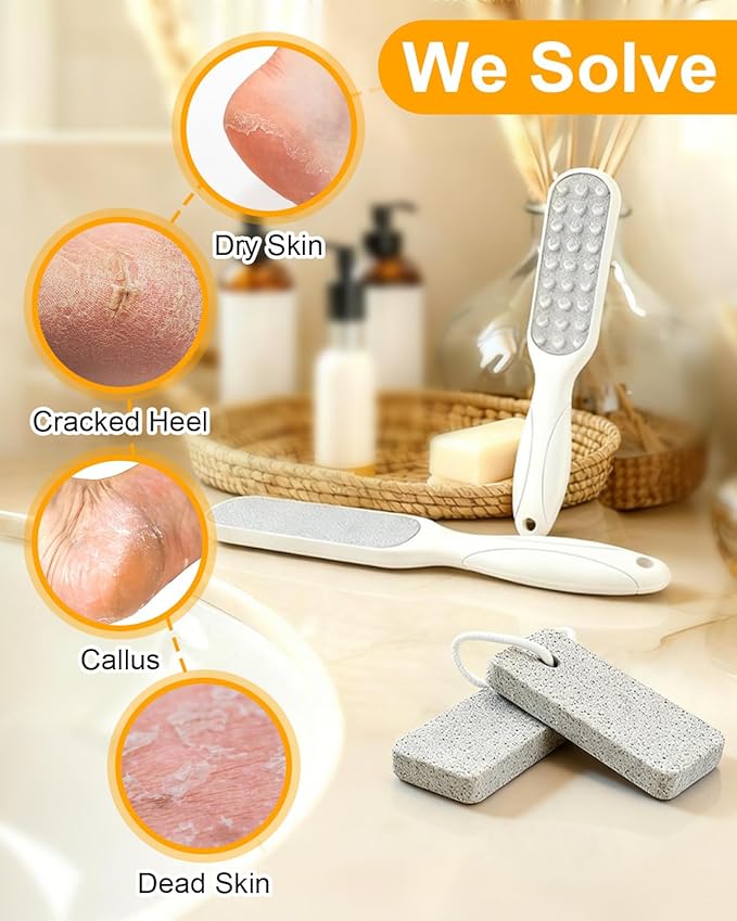Foot Scrubber Pumice Stone for Feet: 4pcs Set Callus Remover for Women, Pedicure Tool for Smooth Cracked Heels & Dead Skin Care, Foot Grooming Home