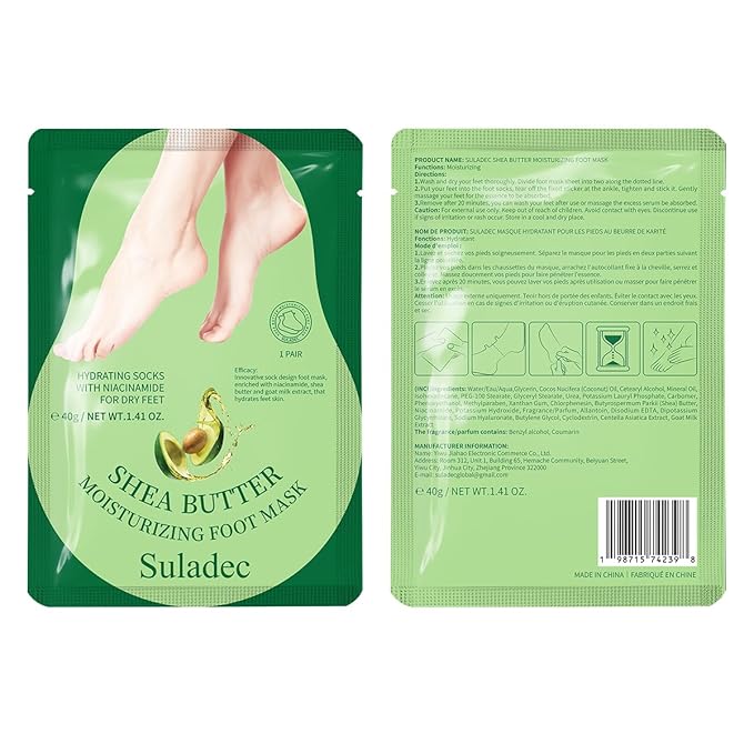 SULADEC Moisturizing Foot Mask with Shea Butter and Goat Milk, Hydrating Foot Masks for Dry Cracked Feet, Dry Skin Moisturizer for Soft and Smooth Touch Feet - Men Women - 5 Pairs