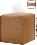 Tissue Box Cover 5X5X5'' PU Leather Tissue Holder Square Tissue Cube Box Organizer for Bathroom Vanity Countertop, Car, Night Stands, Office, Home, Kitchen (1Pack, Brown)