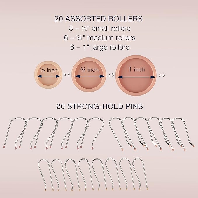 Conair Double Ceramic Hot Rollers for Long, Medium, and All Hair - Hair Curler - Hair Roller Clips Included - 1/2 inch, 3/4 inch, and 1 inch Rollers