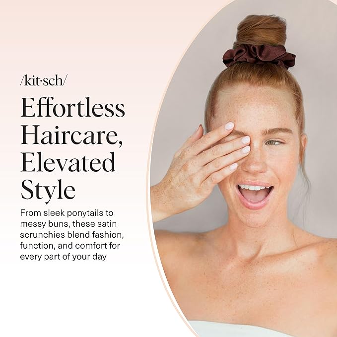 Kitsch Satin Scrunchies for Women - No Crease, Frizz Control | Softer Than Silk Scrunchies Gentle On Hair Scrunchies for All Hair Types | Stylish Hair Accessories College Essentials - Cameo, 5pcs