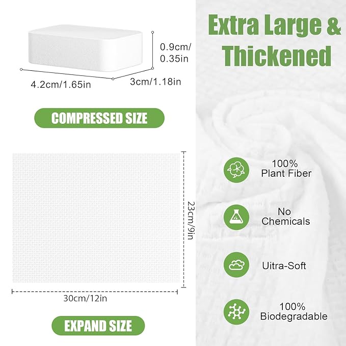 Disposable Face Towel 12"x9" Thicken, 20 Pack Compressed Towel Tablets, Clean Reusable Face Cloths, Compact Mini Portable Cotton Washcloths for Travel Beauty Gym BBQ Home Office Use