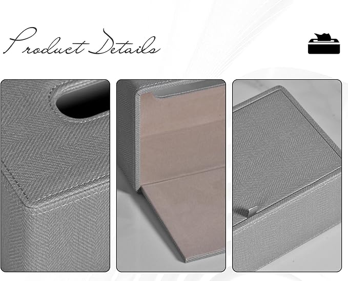 Tissue Box Cover Rectangular 9.8"(L) x 5.3"(W) x 4.3"(H) Refined Modern PU Leather Facial Tissue Dispenser Box Holder for Dresser Bathroom Decorative (Linen Grey)