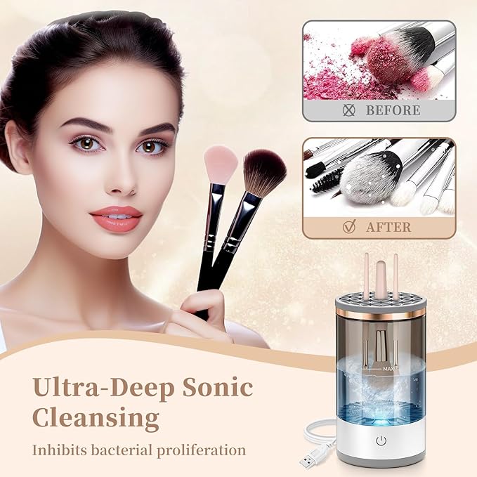Electric Makeup Brush Cleaner, Quick Efficient Machine for Deep Cleaning All Types of Brushes, Portable Compact Design for Travel Home Use, for Makeup Lovers & Professionals - Red