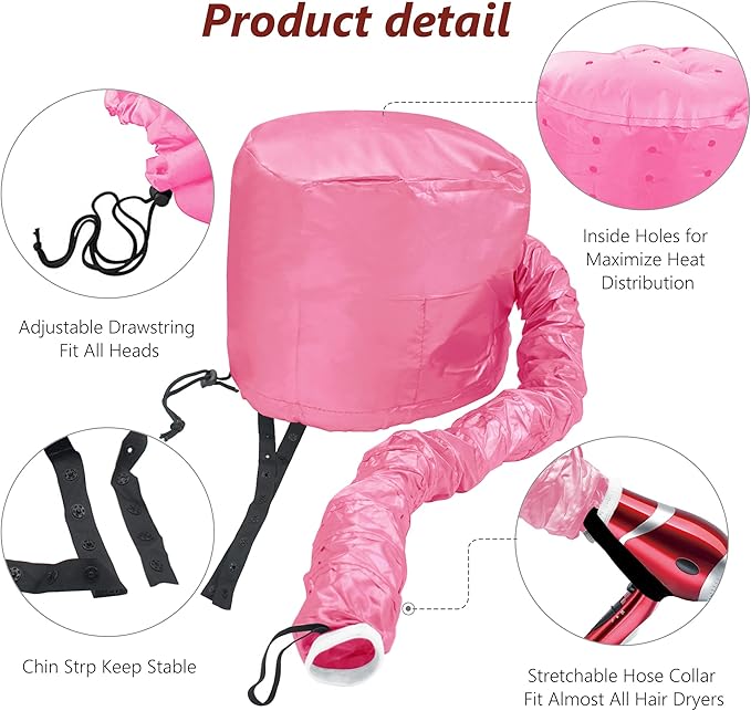 Safety Portable Hair Dryer Bonnet Attachment for Hair Styling - Deep Pink