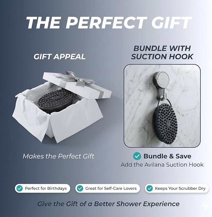 Avilana Silver Edition Scalp Massager Shampoo Brush - Silver-Ion Infused Silicone Scrubber, ISO Tested Soft Bristles, Stays Fresh All Hair Types Gentle Scalp Care Color Treated Safe Women Men Curly