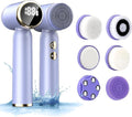6-in-1 Facial Cleansing Brush Electric Face Scrubber – 3-Speed Waterproof Spin Brush with 6 Replacement Heads, Rechargeable Deep Pore Cleanser for Dry, Oily & Sensitive Skin (Purple)
