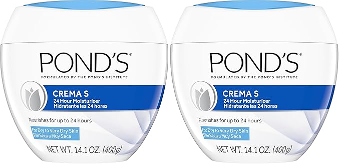 Pond's Crema S Nourishing Face Moisturizer for Women, Skin Care Facial Moisturizer Cream for Dry to Very Dry Skin, Nourishes for up to 24 hours 14.1 oz (Pack of 2)