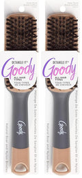 Goody Detangle It Boar Bristle Hair Brush, Use as a Detangling or Styling Brush, Conditions & Boosts Shine, Helps Tackle Knots & Reduce Frizz, For Wet or Dry Hair, Brown/Grey (Pack of 2)