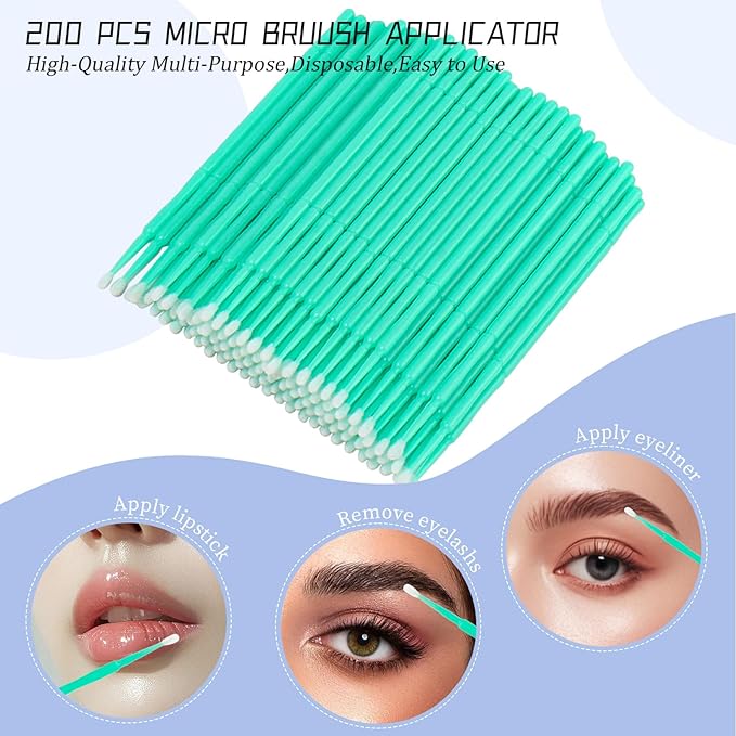300 PCS Eyelash Extension Supplies Kit, Disposable Micro Swab Brush, Eyebrow Spoolie, Lip Brush, Mascara Wand Applicator (light green kits)