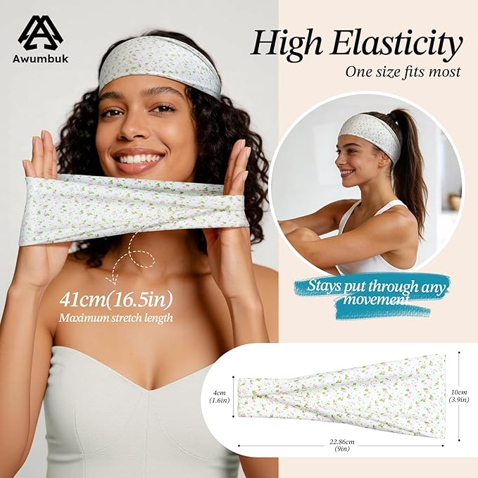 Headbands for Women, 8 Pack Non-Slip Moisture Wicking Sports Wide Head Bands, Stretchy Elastic Fabric, Multiple Colors Securing Hair for Fashion, Sports, Yoga, Running, Daily Life