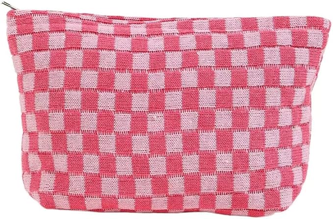 SxoSyo Cosmetic Bags for Women Makeup Bag Large Capacity Purse Travel Toiletry Zipper Storage Pouch Make up Brushes Organizer for Gifts (Chessboard, Pink)