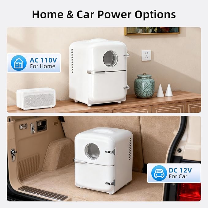Antarctic Star Mini Fridge, 4L Capacity/6 Cans Portable Cooler and Warmer Compact Refrigerator, for Bedroom,Car,Office and Dorm, Small Cooler and Warmer for Cosmetics, Beverage and Food, White