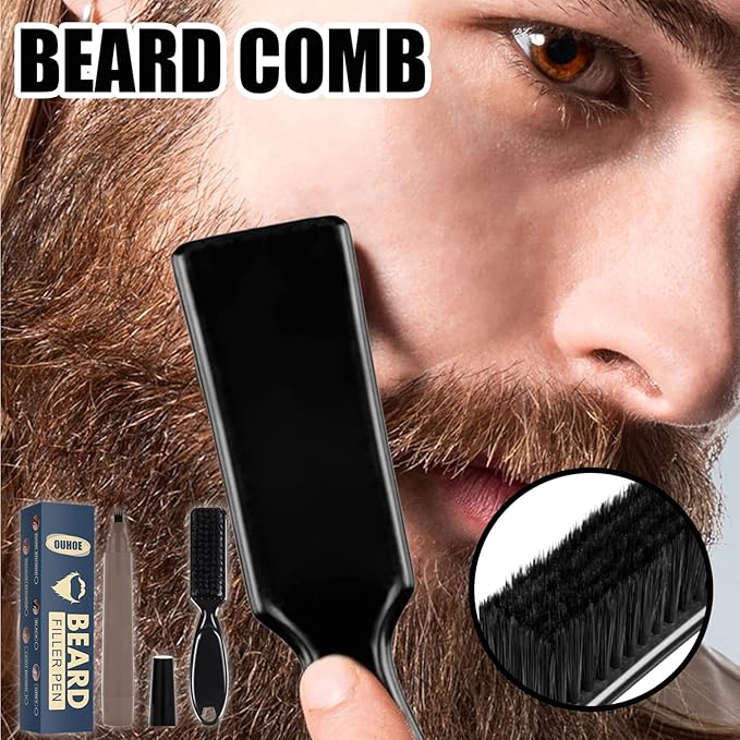 2 Pack Beard Pencil Filler for Men 4 Head Beard Filler Pen with Beard Brush Kit Beard Shaping Tool Waterproof Creates Natural Beard and Brows（Black，Dark Brown）