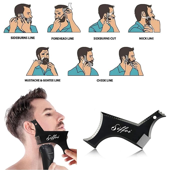 2PCS Men's Beard Shaping Styling Tool Set with Comb, 2025 Version Precision Edging for Jaw, Cheek & Neck Lines, Works with All Beard Razors & Trimmers (Large Size)