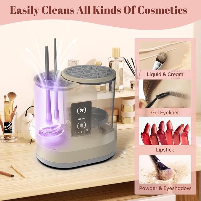 3 IN 1 Electric Makeup Brush Cleaner Machine With Makeup Brush Dryer-Holder-Portable Automatic USB Cosmetic Brushes Cleaner Tool for All Size Beauty Makeup Brush Set,Eyeshadow, Blush Brush (brown)