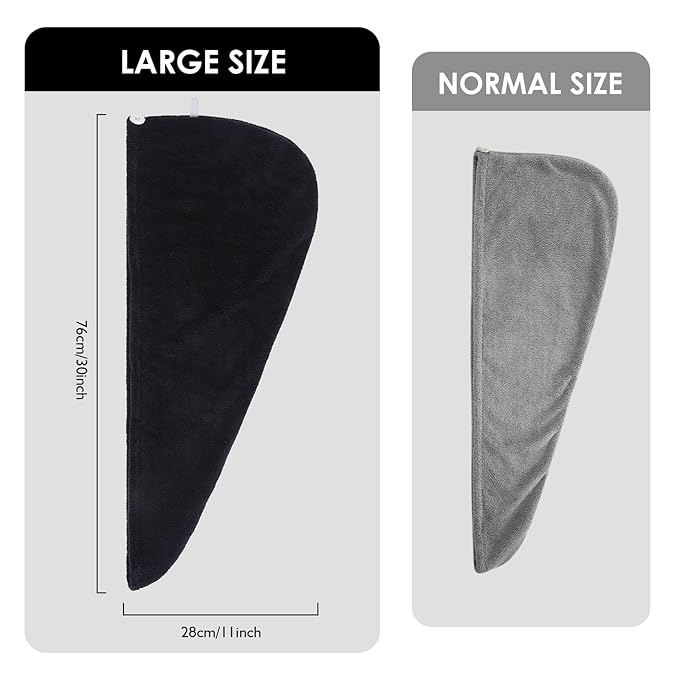 SINLAND Microfiber Hair Drying Cap Hair Towel Turban Twist for Women Fast Drying Towels Head Turban Absorbent Soft Lightweight Black 3 Pack