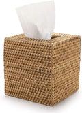 Rattan Tissue Box Cover Square, Hand Woven Wicker Tissue Holder, 5.5 x 5.5 X 5.7 inch, Natural