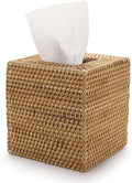 Rattan Tissue Box Cover Natural Woven Facial Napkin Holder Square (Natural, 5.5x5.5x5.9 Inch)