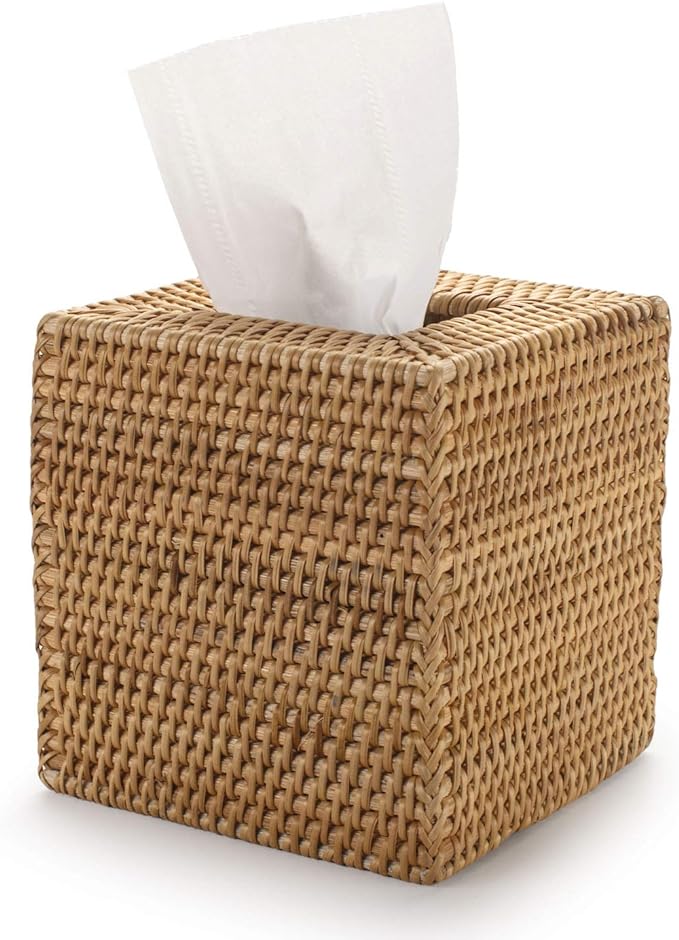 Rattan Tissue Box Cover Natural Woven Facial Napkin Holder Square (Natural, 5.5x5.5x5.9 Inch)