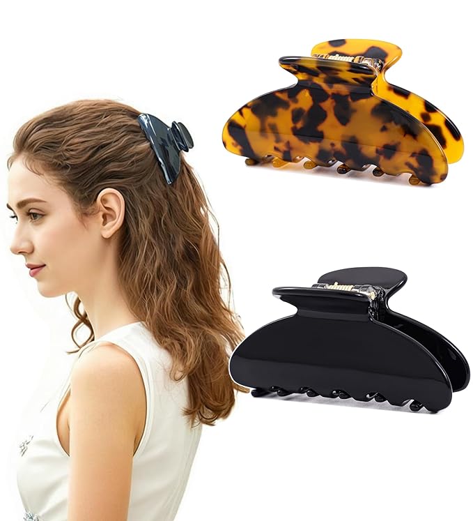 2 Pcs Small Medium Hair Claw Clips for Women Acetate Tortoise Shell Claw Hair Clips for Thin Fine Thick Hair