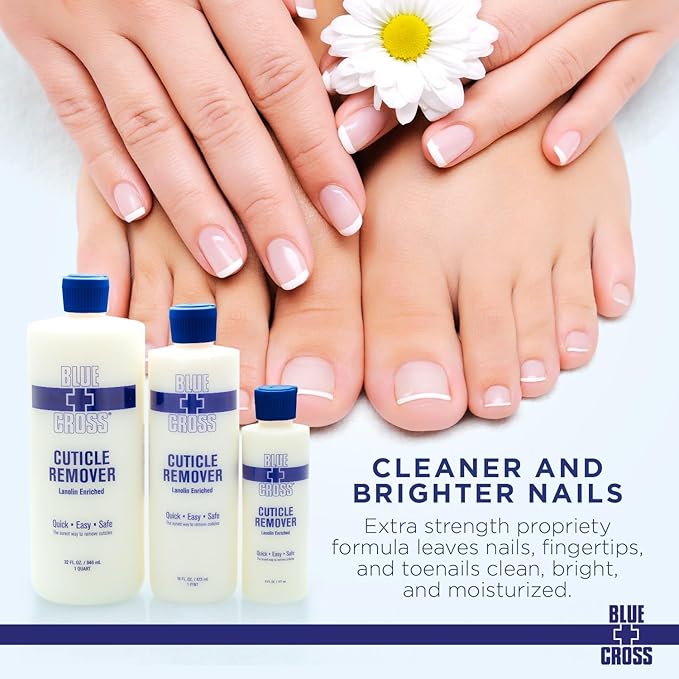 Cuticle Remover & Softener Liquid for Nails – Blue Cross Professional Nail Care with Lanolin, Hydrating Treatment for Dry Cuticles & Hangnails, Made in USA, 6oz