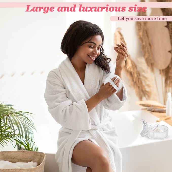 3Pcs Extra Large Body Powder Puff & Luxury 6" Glass Jar Dusting Powder Container with Puff for Women Bath Powder Puffs Perfect for Talcum or Loose Powder (White)