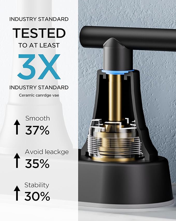 FORIOUS RV Bathroom Sink Faucet 2 or 3 Hole Matte Black, 4 Inch Cenerset Bathroom Faucet with Pop-up Drain for Vanity Restroom and Supply Lines, 2-Handle Design