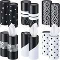 Outus 12 Pcs Geometric Car Tissues Cylinder Holder with 3 Ply Facial Tissue Bulk Black White Round Tissue Holder Travel Tissues Boxes Container for Car Cup Wedding Birthday Party