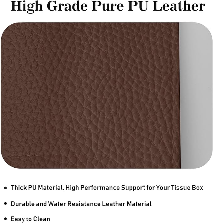 Tissue Box Cover Holder Square Tissue Cube Cover PU Leather Tissue Organizer with Bottom Belt for Bathroom, Tabletop, Car, Night Stands, Office, Home, Kitchen (1, CoffeeBrown)