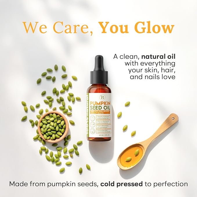 Cold Pressed Pumpkin Seed Oil for Hair Care, Dry Scalp Oil, Skin & Nail Hydration (2Fl Oz), Pumpkin Seed Extract Drops for Scalp Care, Smooth Split Ends, Natural Hair Serum Alternative