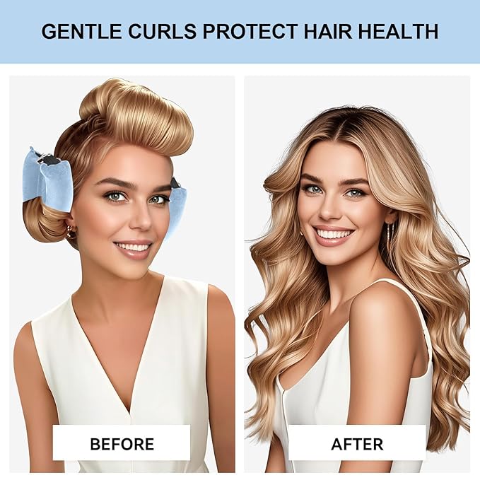 Heatless Curls Overnight Set - Jumbo Overnight Hair Curlers to Sleep In, Soft Velvet Hair Rollers for Women, No Damage Curls Styling Tools (8pcs Blue）