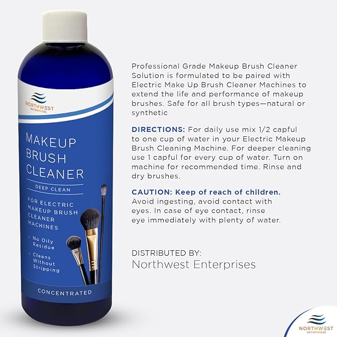 NORTHWEST ENTERPRISES Makeup Brush Cleaner Solution for Electric Makeup Brush Cleaner Machines - Professional Grade (16 ounces)