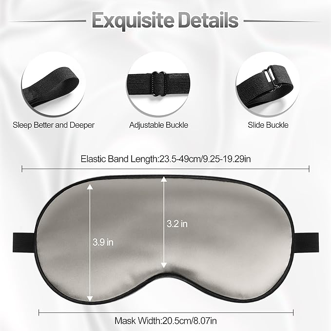 Sleep Mask, Silk Eye Mask for Sleeping with Adjustable Strap, Blindfold Eyeshade for Men & Women, Comfortable & Soft Eye Cover Eyeshade for Night Sleep (Gray)