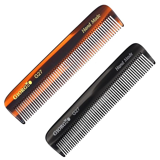 Giorgio G27T/G Handmade All Fine Tooth Pocket Comb, Hair Comb Straightener for Everyday Grooming Styling Hair, Mustache and Beard for Men Women and Kids, Saw Cut and Polished (Tortoiseshell)