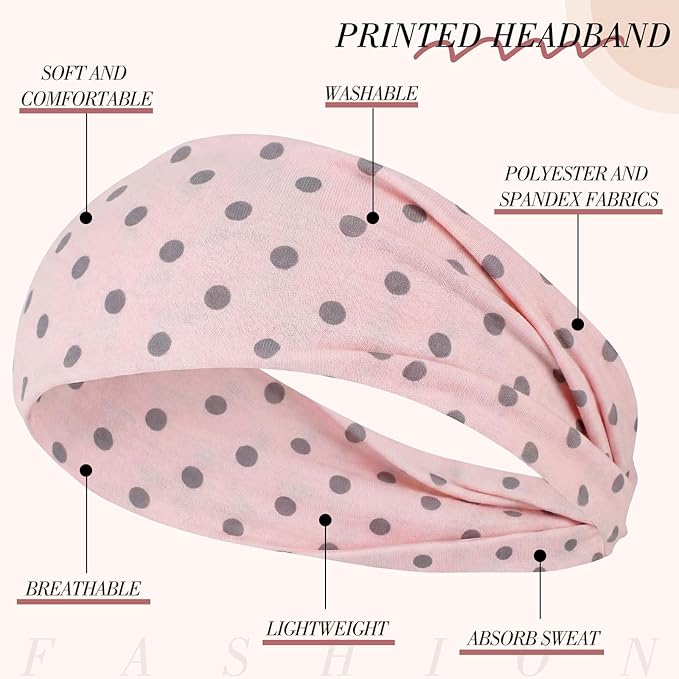 obeoby 8 Pack Polka Dot Headband for Retro Y2K Style, Trendy Stripe Hairbands for Girls Non Slip Head Bands for Women's Hair