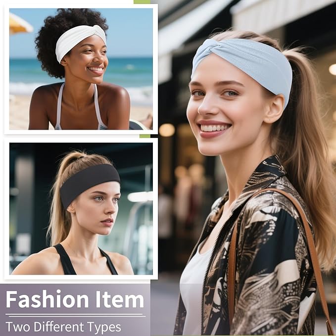 12 Pcs Stretchy Headbands for Women, Absorbed Sport Headband Soft Twist Knotted Hairbands for Daily Life Yoga Workout (Neutral Color 1)
