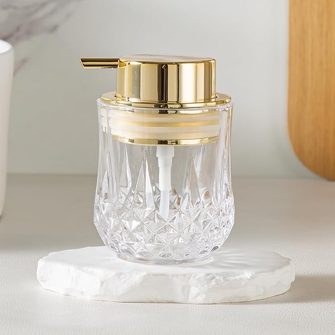 Glass Soap Dispenser,Bathroom Hand Liquid Soap Dispensers,Refillable Dish Soap Dispenser for Gold Pump,Lotion Dispenser for Bathroom,Kitchen (Clear/Gold Liquid Pump)