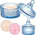 Tioncy 3 Pcs Large Body Powder Puff and Container Valentine's Day gift Powder Container with Puff Crystal Case Soft Washable Reusable Velour Face Body Glitter Wet Dry Makeup(Classic,Blue)