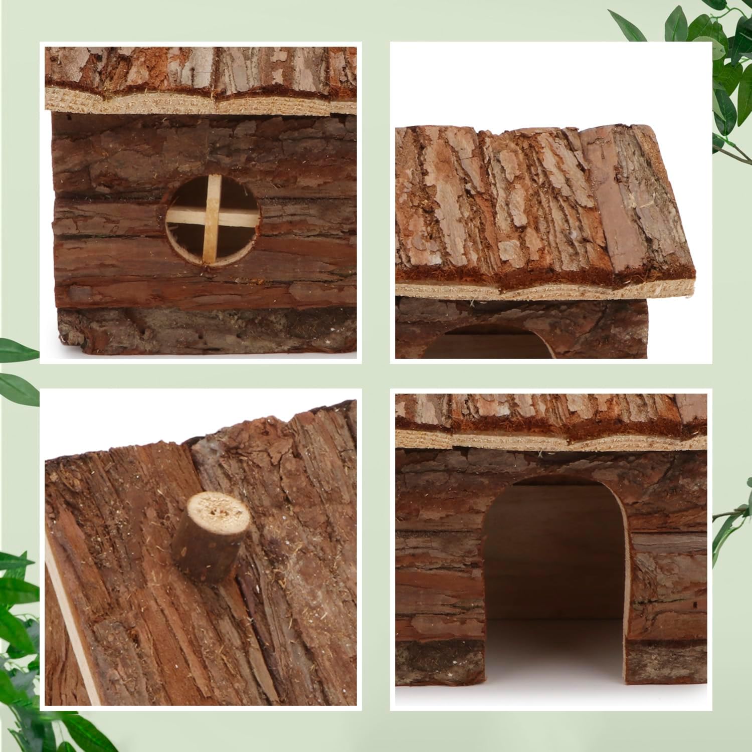 Hypeety Natural Wooden Hamster House Cage Small Animals House with Chimney for Pet Rats Gerbil Hideout Play House (M)