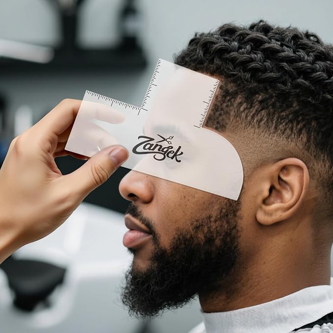 Barber Enhancement Card – Hairline & Beard Shaping Tool for Barbers – Reusable Matte Translucent Lineup Tool with Measurement Indicators, Works with Spray & Pencil (White Translucent)
